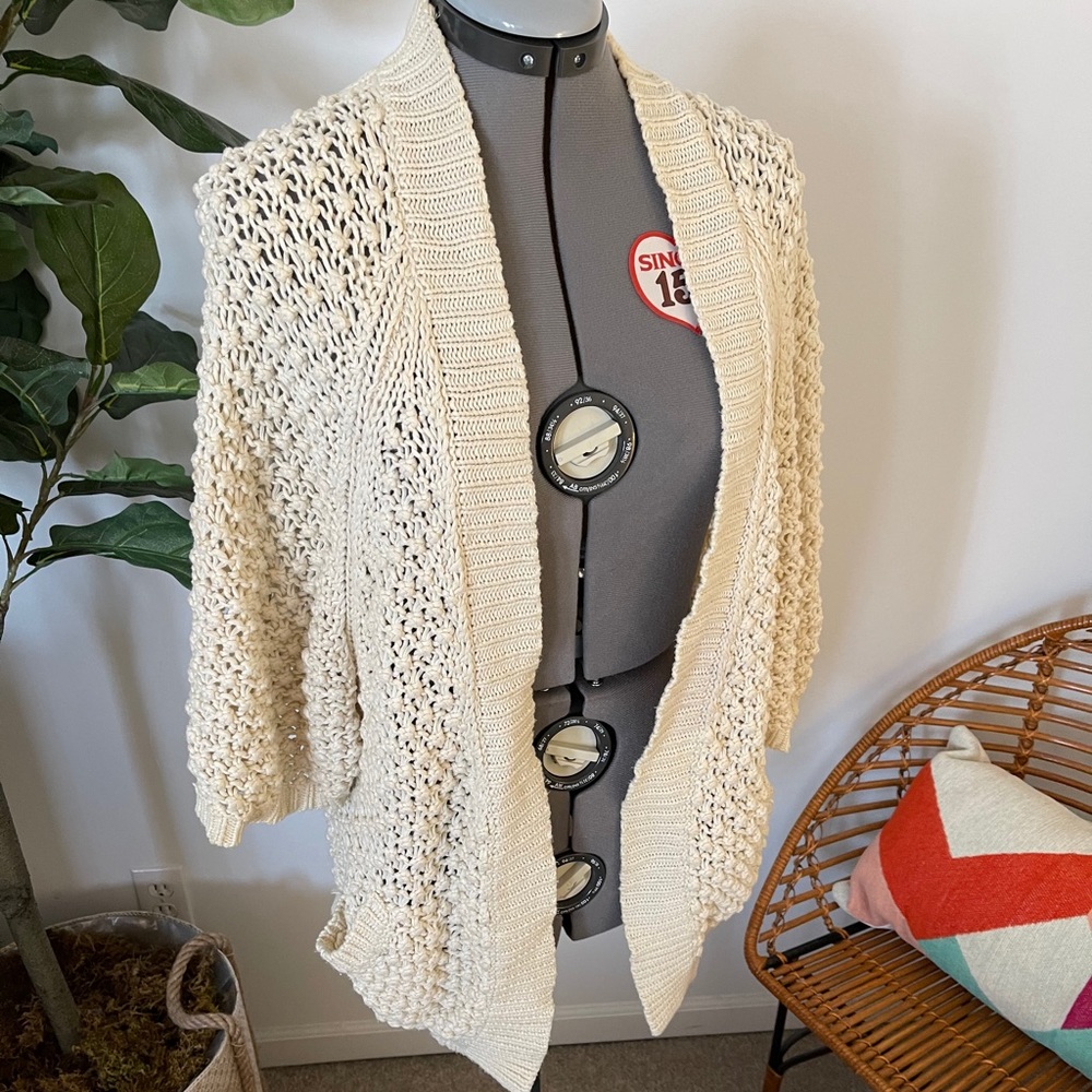 Mango Cream Chunky Open Front Knit Cardigan